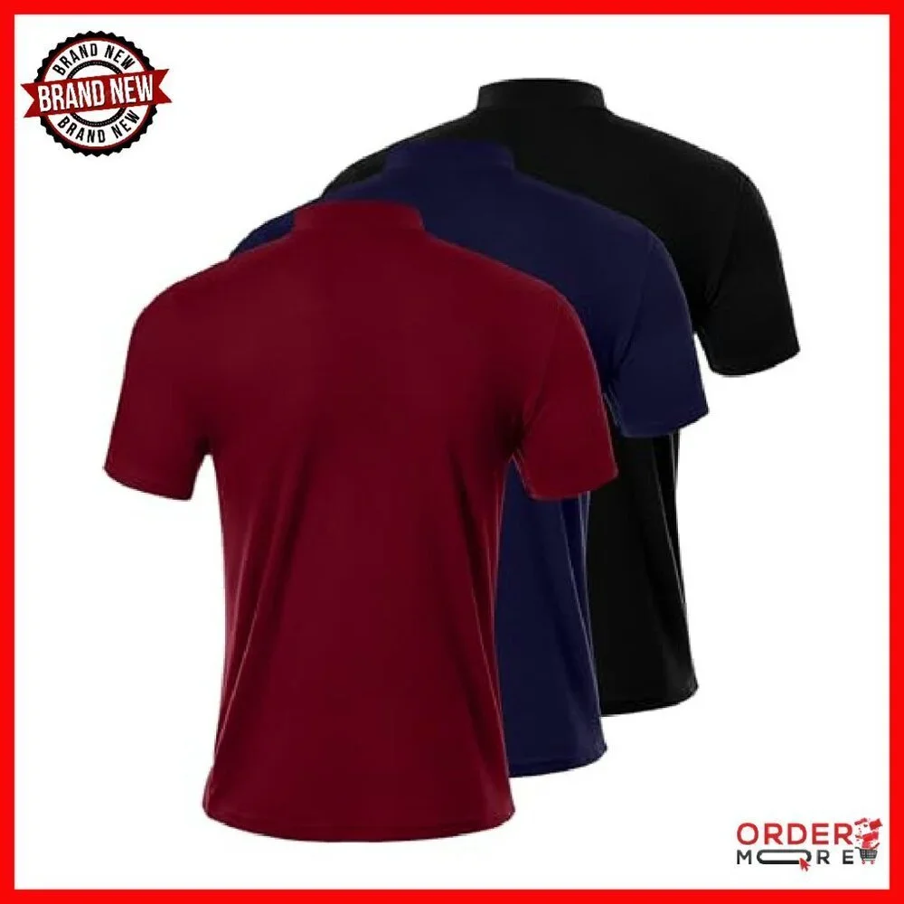 Men's Short Sleeve Mock Turtleneck Shirts, Slim Fit, 95% Cotton, Medium